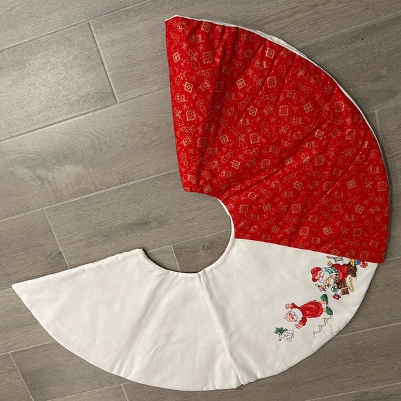 Completed Cross Stitch Christmas Tree Skirt Santa - Picture 4 of 5
